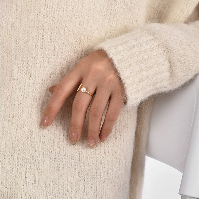 Anillo de perlas | Anillo de oro con perlas y diamantes | Anillos ajustables para mujer