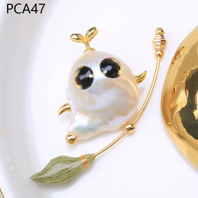 Collar con colgante de perlas barrocas grandes para niña estilo Halloween en oro de 14 k sobre plata de ley (16-18 mm)