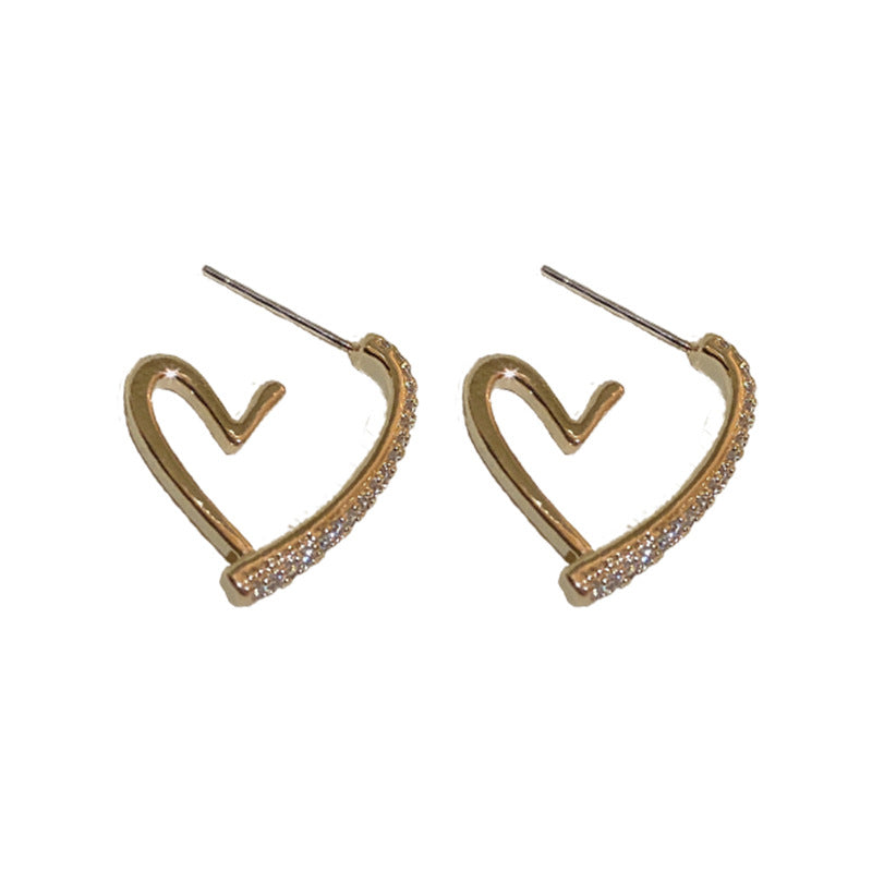Heart Hoop Earrings | Gold Diamond Heart Hoop Earrings with Sterling Silver Pin
