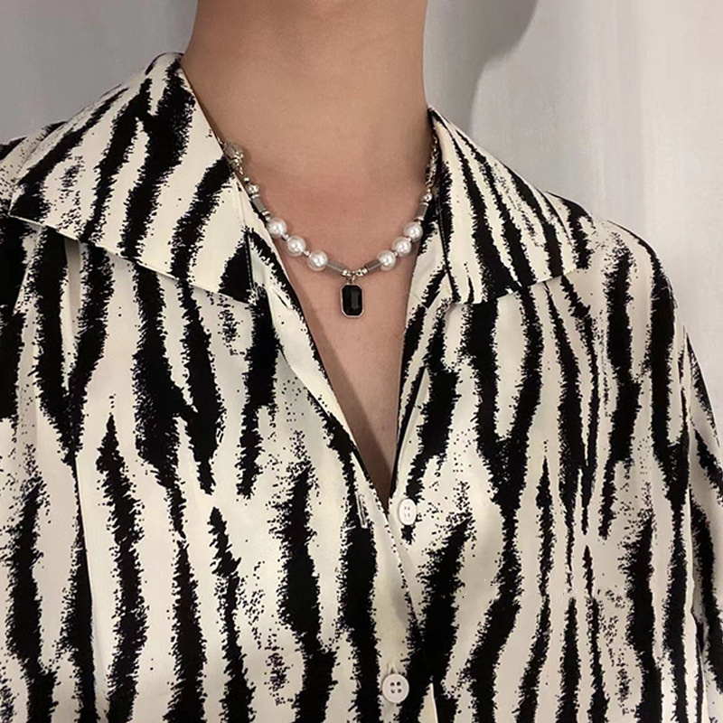 Mens Cuban Link Chain | Mens Pearl Necklace | Obisidian Necklace Mens