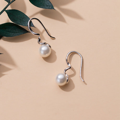 6MM Pearl Stud Earrings | Spiral White Pearl Stud Earrings | 2CM Long S925 Silver Hook Earring