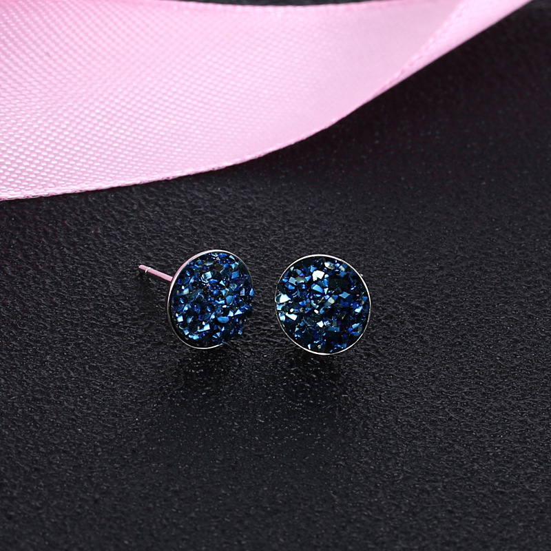 10mm Glitter Crystal Stud Earrings | Drusy Stud Earrings | Sterling Silver Stud Earrings for Men and Women (8mm)