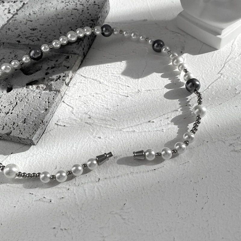 White and Black Mens Pearl Necklace | Pearl Necklace Gift for Men