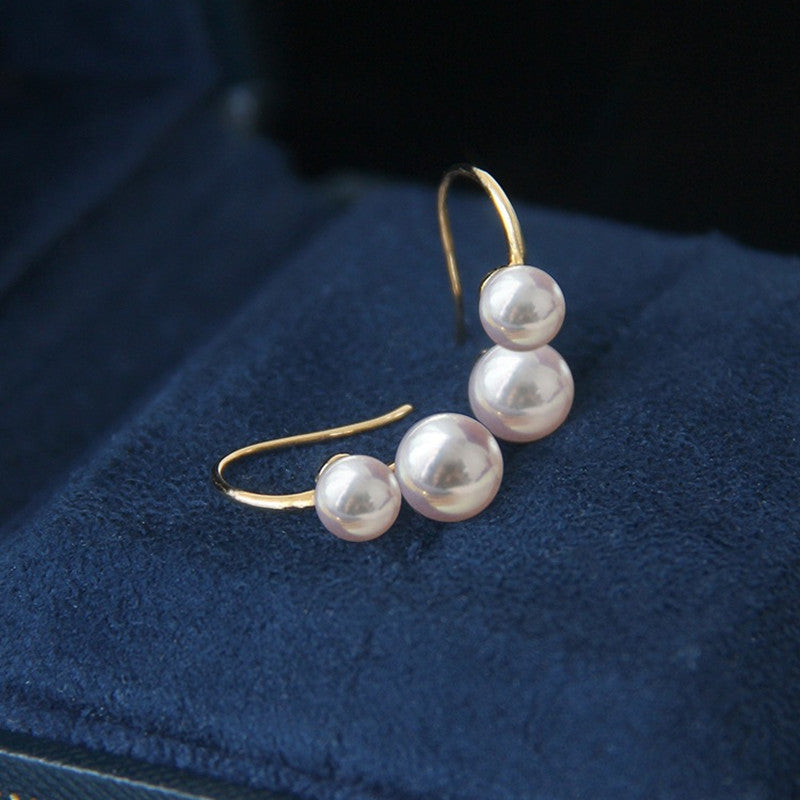 Pendientes de doble perla | Pendientes chapados en oro de 18 quilates | Pendientes de Perlas con Gancho de Plata S925