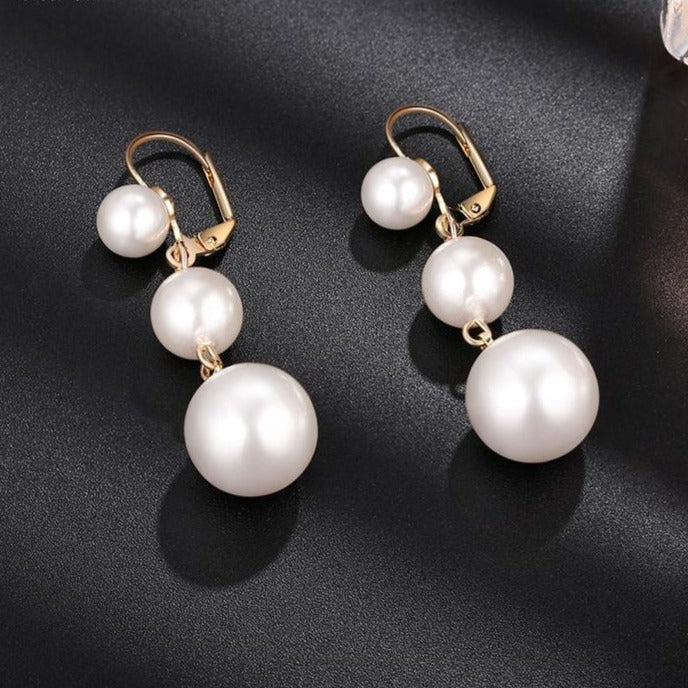 Elegant Round Pearl Dangle Earrings for Women in 14K Gold Over Sterling Silver(13mm)