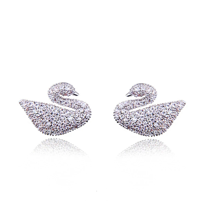 Crystal Swan Earrings Gold and Silver Swan Studs in S925 Silver Pin
