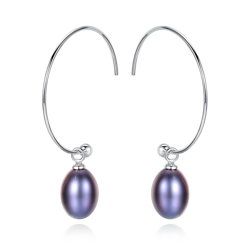 AAAA Freshwater Cultured Pearl Pearl Hoop Earrings in Sterling Silver(8mm)