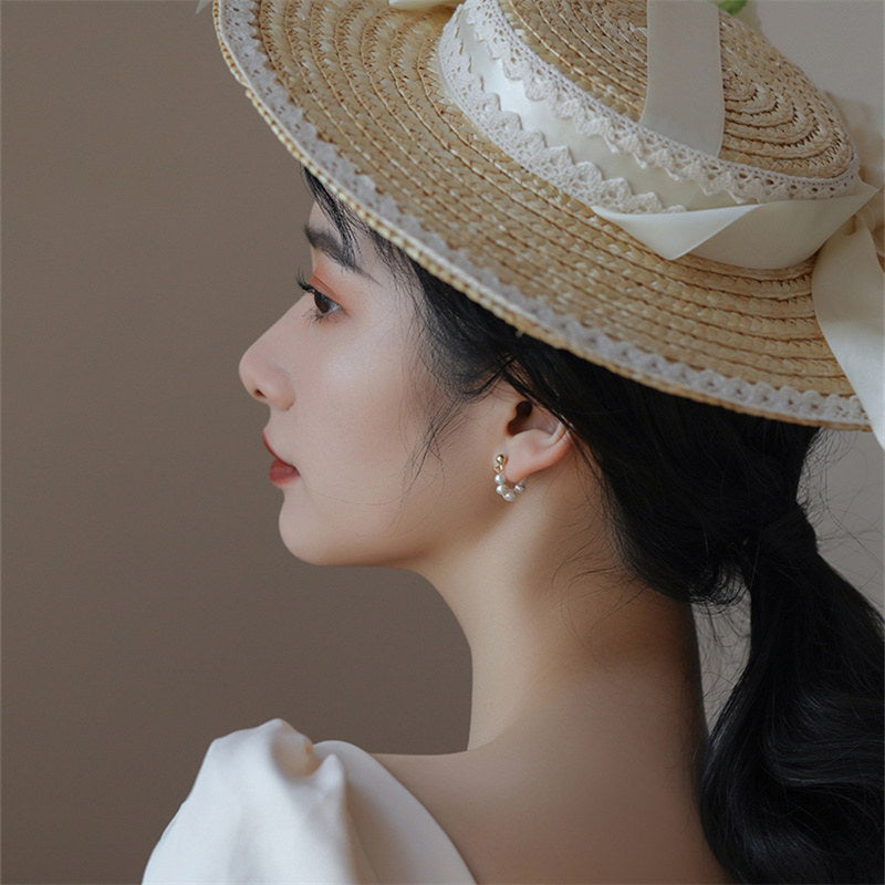 Pendientes de aro de perlas | Pendientes de perlas reales | Pendientes de perlas de agua dulce para oreja perforada y no perforada