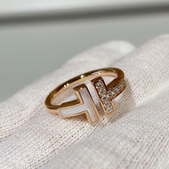 Gold Adjustable Rings | T Shaped Ring | Mother of Pearl Ring in 14K Gold Plated