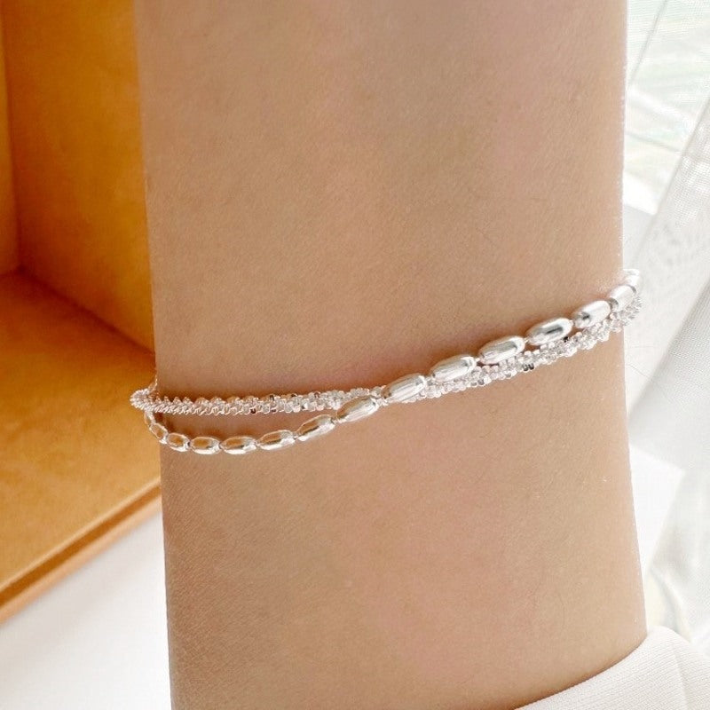 Pure Sterling Silver Bracelet Elegant Double Strand 999 Silver Sparkling Bracelet