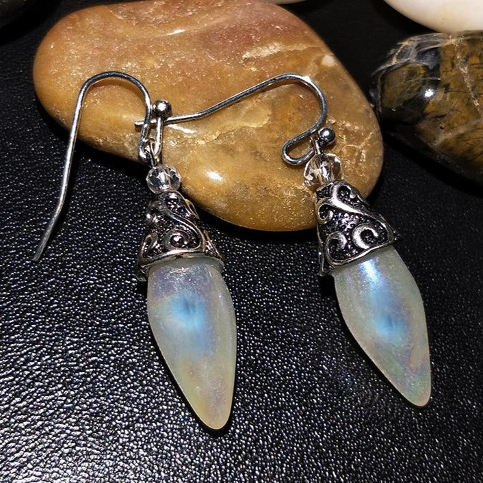 Moonstone Dangle Earrings with Pure Silver Hook Royal Style Blue Gradient Dangle Temperament Earrings