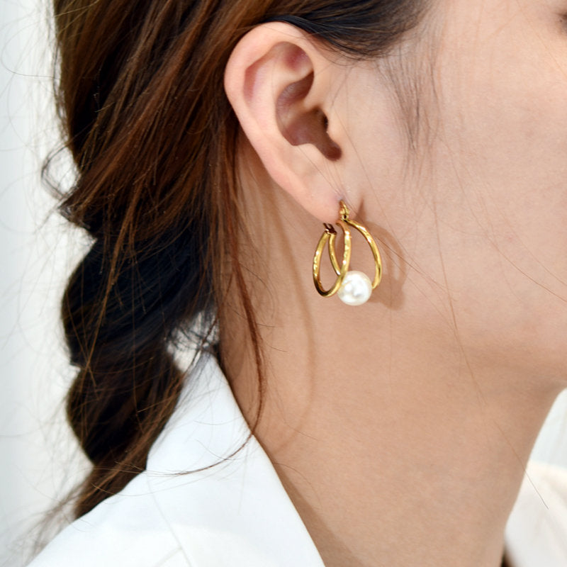 Double Hoop Earrings | Gold Hoop Earrings | Hoop Earrings with Pearls