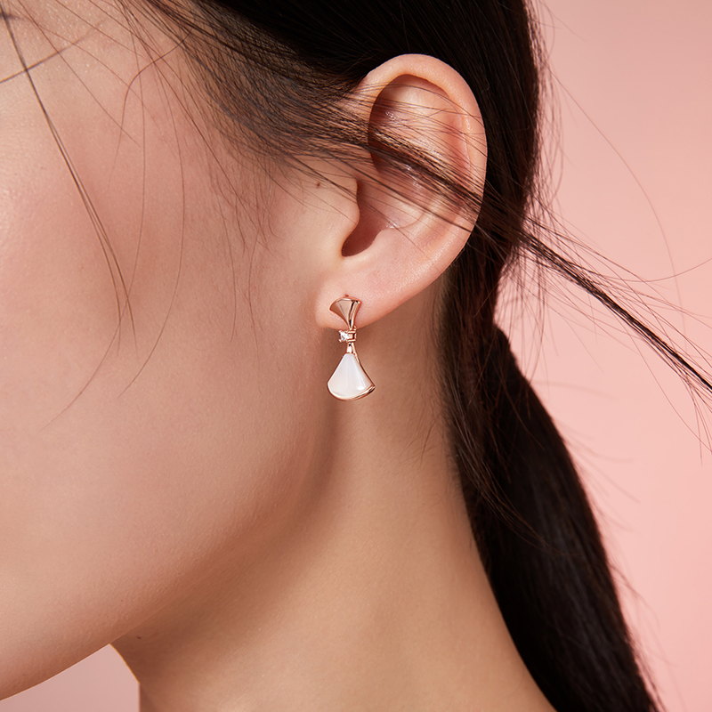 Pendientes de Nácar en forma de abanico | Pendientes colgantes de oro rosa con pasador plateado para mujer