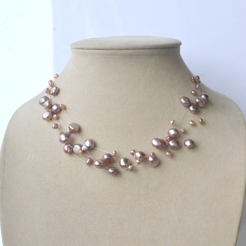Multilayer Baroque Pearl Necklace | Colorful Freshwater Pearl Necklace | Invisible Real Pearl Necklace