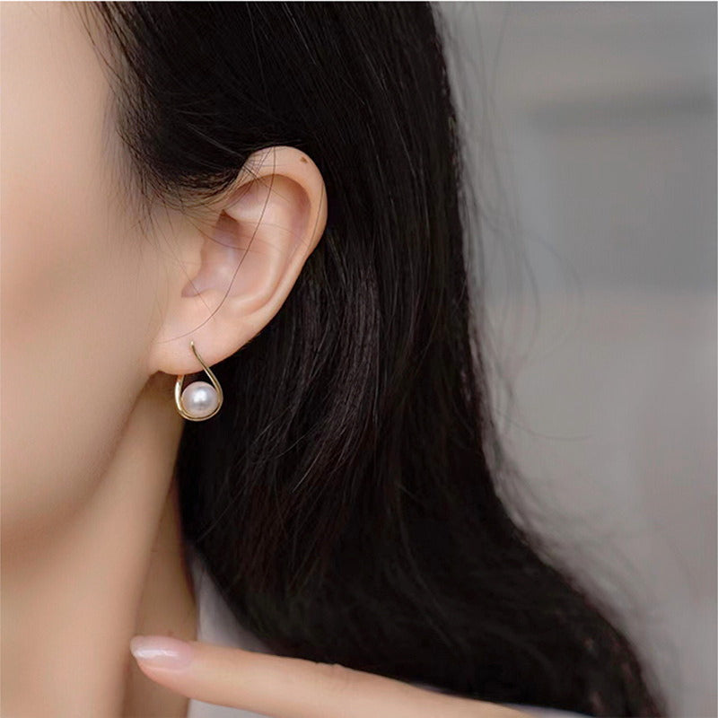 Twisted Freshwater Pearl Earrings | 8-9mm Real Pearl Drop Earrings with Sterling Silver Pin