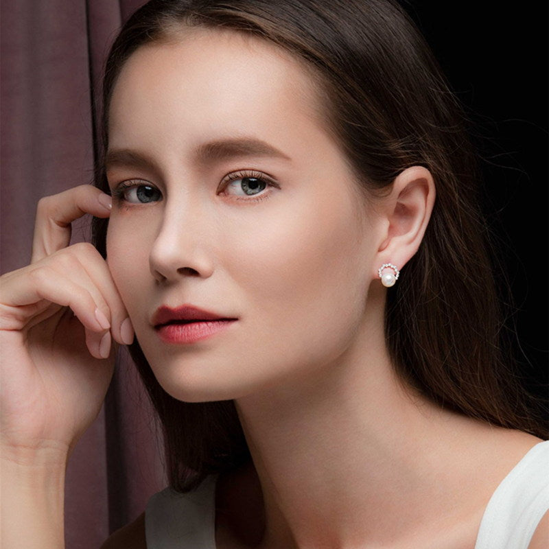 Pendientes de perlas reales AAA | Pendientes pequeños de perlas con pasador de plata | Aretes de oro y plata (6 mm)