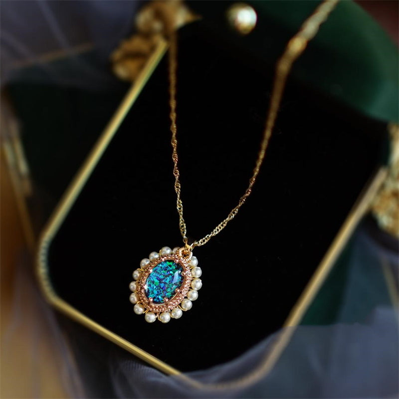 Glitter Gemstone and Pearl Pendant Necklace | Gold Pendant Necklace | Gold Pendant Necklace in 14k Gold Plated