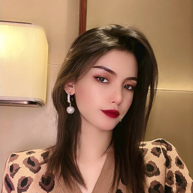 15mm Big Pearl Earrings Round Pearl and Diamond Drop Earrings in 14K Gold Over Sterling Silver