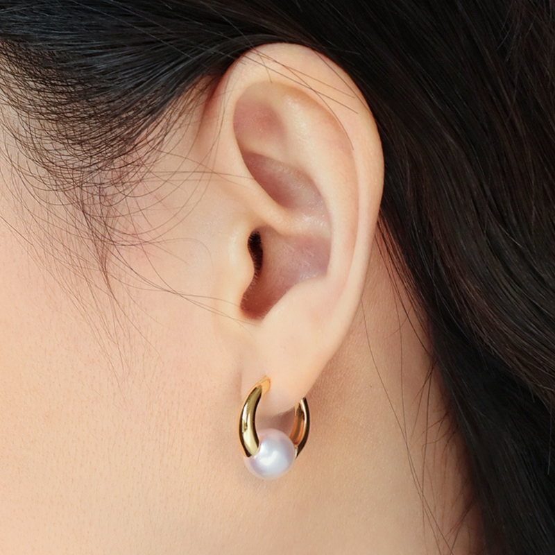 Pendientes de aro de oro grueso | Pendientes Huggie | Pendientes de aro gruesos con perlas