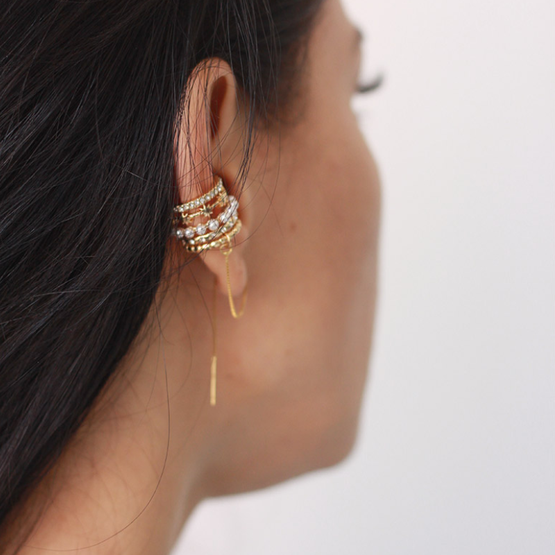 Clips para las orejas de perlas redondas retro, oro de 14 quilates sobre plata de ley (3 mm)