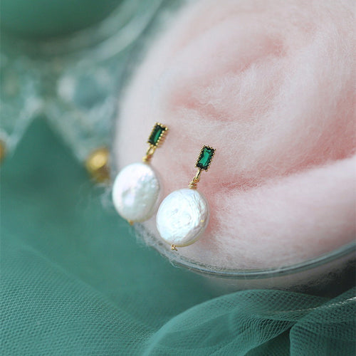 Flat Baroque Pearl Earrings | Real Baroque Pearl Drop Earrings with Sterling Silver Pins (10-11 mm)