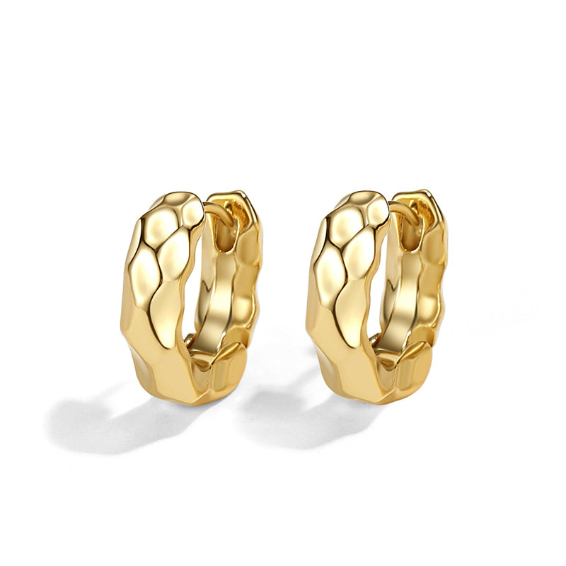 Wavy Surface Huggie Earrings | Small Hoop Earrings in Gold and Silver