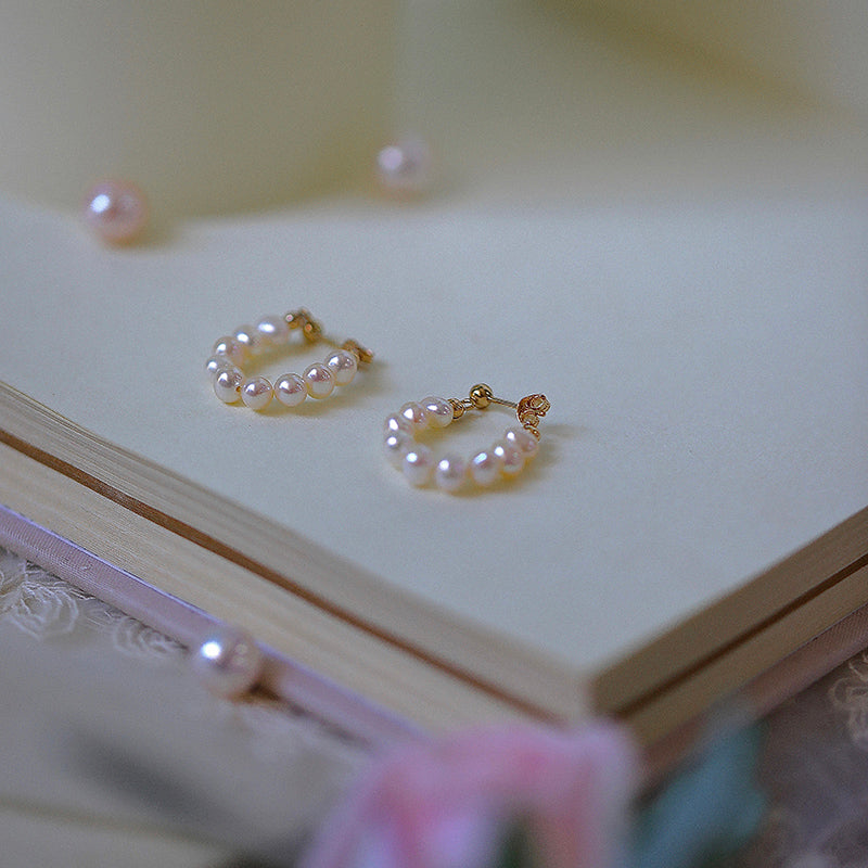 AAA Freshwater Pearl Hoop Earrings in 14K Gold Over Sterling Silver Clasp