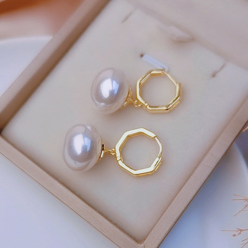 Moonstone Drop Earrings Opal Earrings with 14K Gold Plated Hexagon Clasp