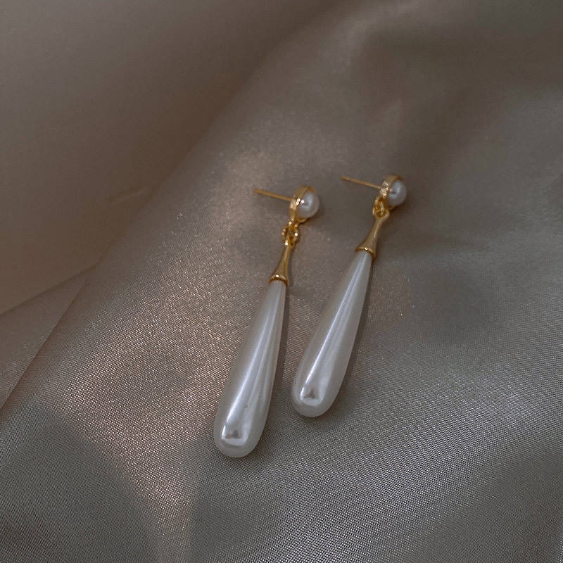 Long Teardrop Pearl Earrings | Pearl Drop Earrings | Pearl Dangle Earrings with Sterling Silver Pins
