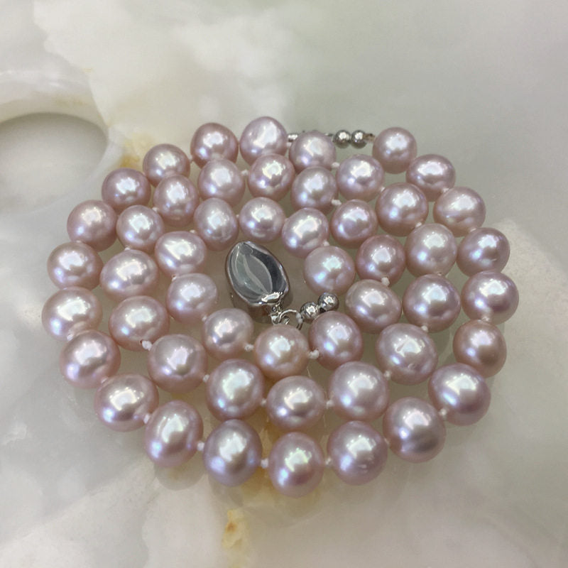 AAA Cultured Freshwater Pearl Necklace Near Round Pearl in Sterling Silver Clasp 3 Pearl Color Available 18 inch / 45cm