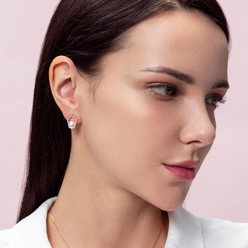 Pendientes de perlas reales AAA | Pendientes pequeños de perlas con pasador de plata | Aretes de oro y plata (6 mm)