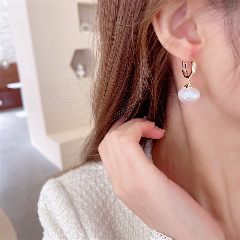 Moonstone Drop Earrings Opal Earrings with 14K Gold Plated Hexagon Clasp