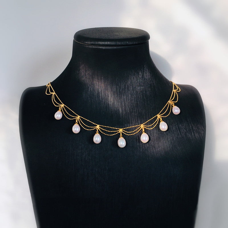 Teardrop Pearl Pendant | Multi Pearl Pendant Necklace | Freshwater Pearl Pendant in 18K Gold Plated