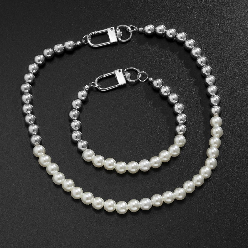Mens Pearl Jewelry Set | Faux Mens Pearl Choker Necklace | Mens Pearl Bracelet