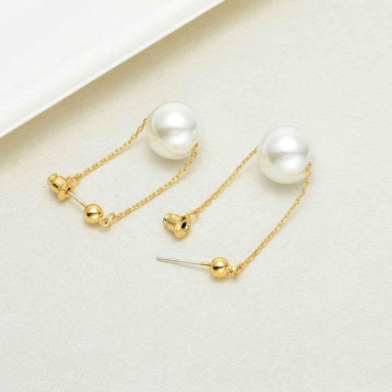 Pearl Dangle Earrings | Faux Pearl Earrings | Dangle Pearl Earrings with Silver Pins (10mm)