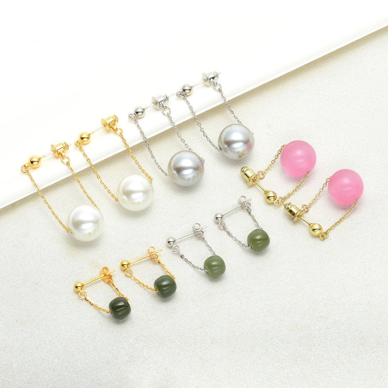 Pearl Dangle Earrings | Faux Pearl Earrings | Dangle Pearl Earrings with Silver Pins (10mm)