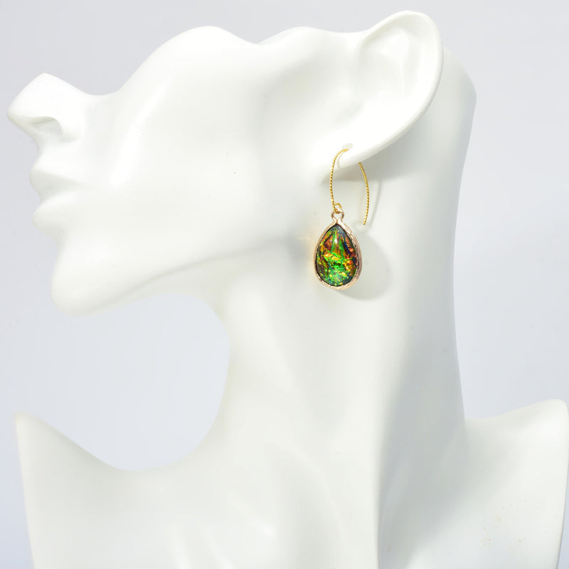 Oil Painting Earrings | Opal Drop Earrings | Green Crystal Drop Earrings
