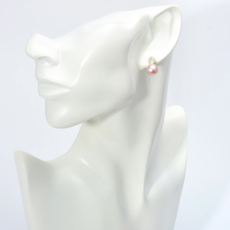 AAA Pearl Diamond Earrings | Real Pearl Drop Earrings in 14K Gold and Silver Clasps (8-9mm)