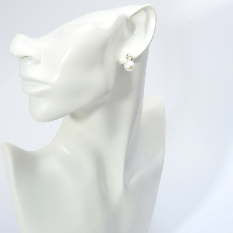 AAA Pearl Diamond Earrings | Real Pearl Drop Earrings in 14K Gold and Silver Clasps (8-9mm)