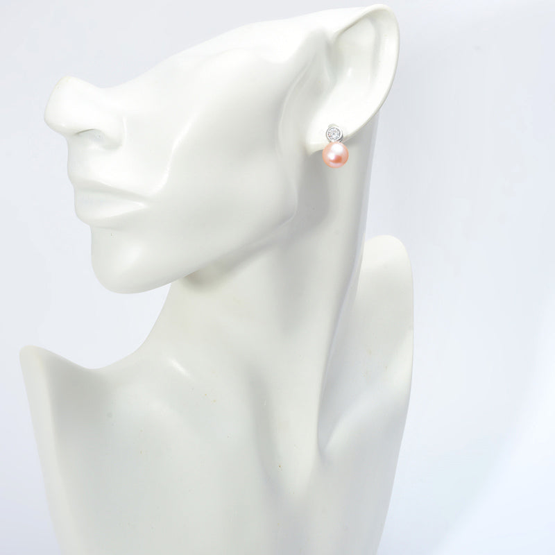 AAA Pearl Diamond Earrings | Real Pearl Drop Earrings in 14K Gold and Silver Clasps (8-9mm)