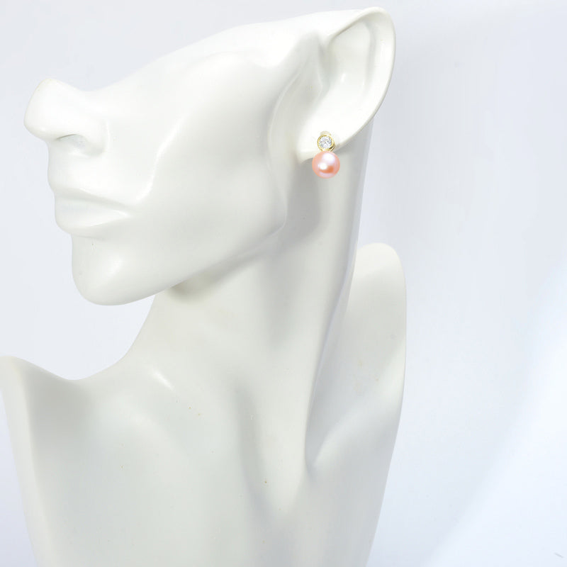 AAA Pearl Diamond Earrings | Real Pearl Drop Earrings in 14K Gold and Silver Clasps (8-9mm)