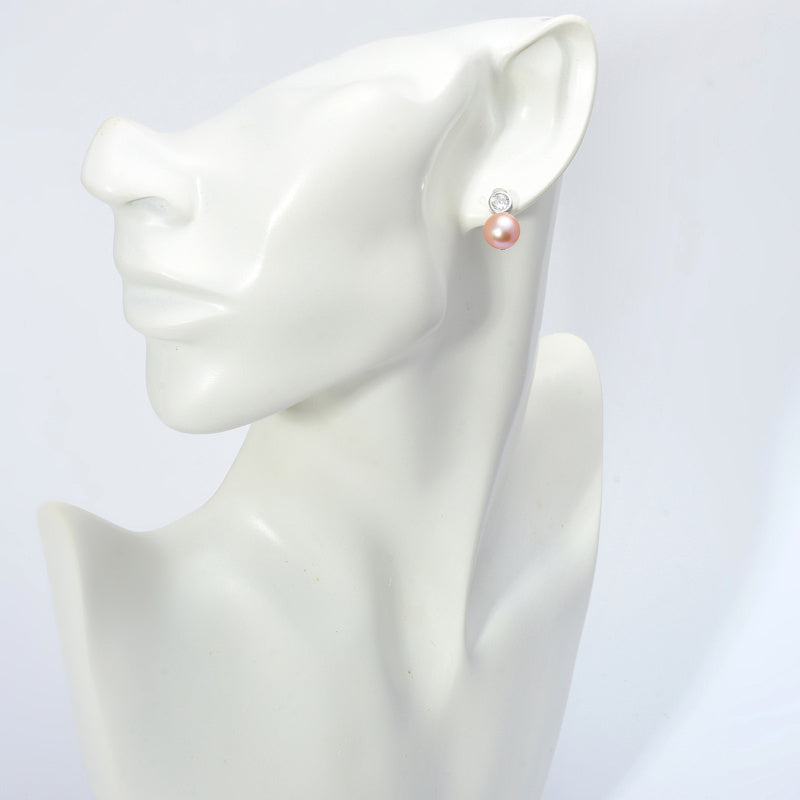 AAA Pearl Diamond Earrings | Real Pearl Drop Earrings in 14K Gold and Silver Clasps (8-9mm)