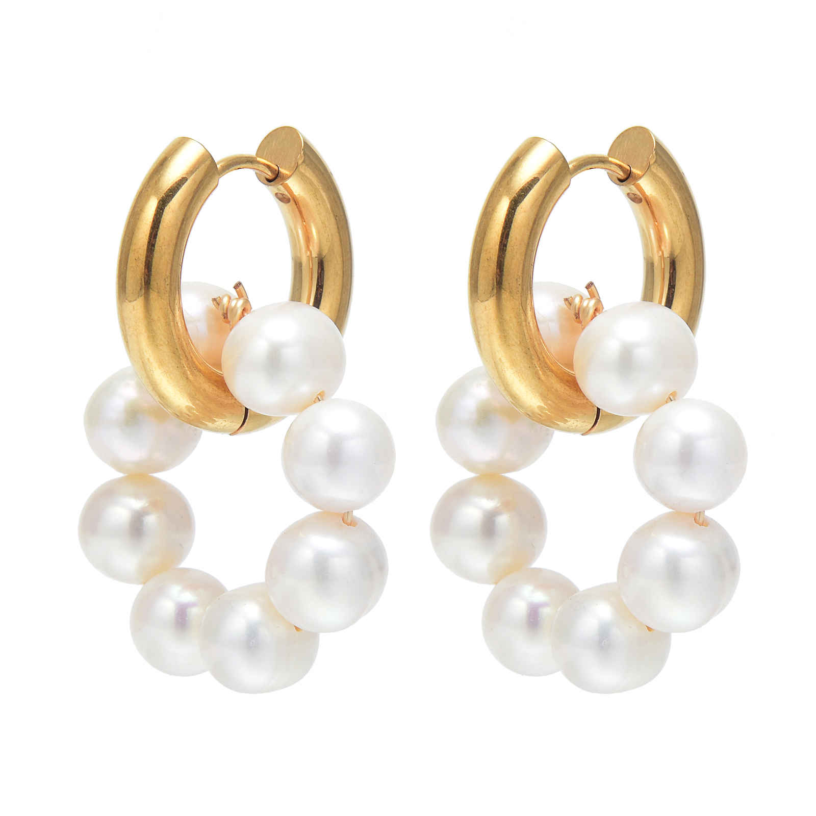 Boucles d'oreilles créoles en perles d'eau douce AAA en or 14 carats sur argent sterling (6-7 mm)