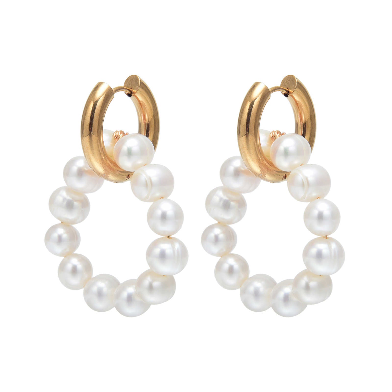 Boucles d'oreilles créoles en perles d'eau douce AAA en or 14 carats sur argent sterling (6-7 mm)