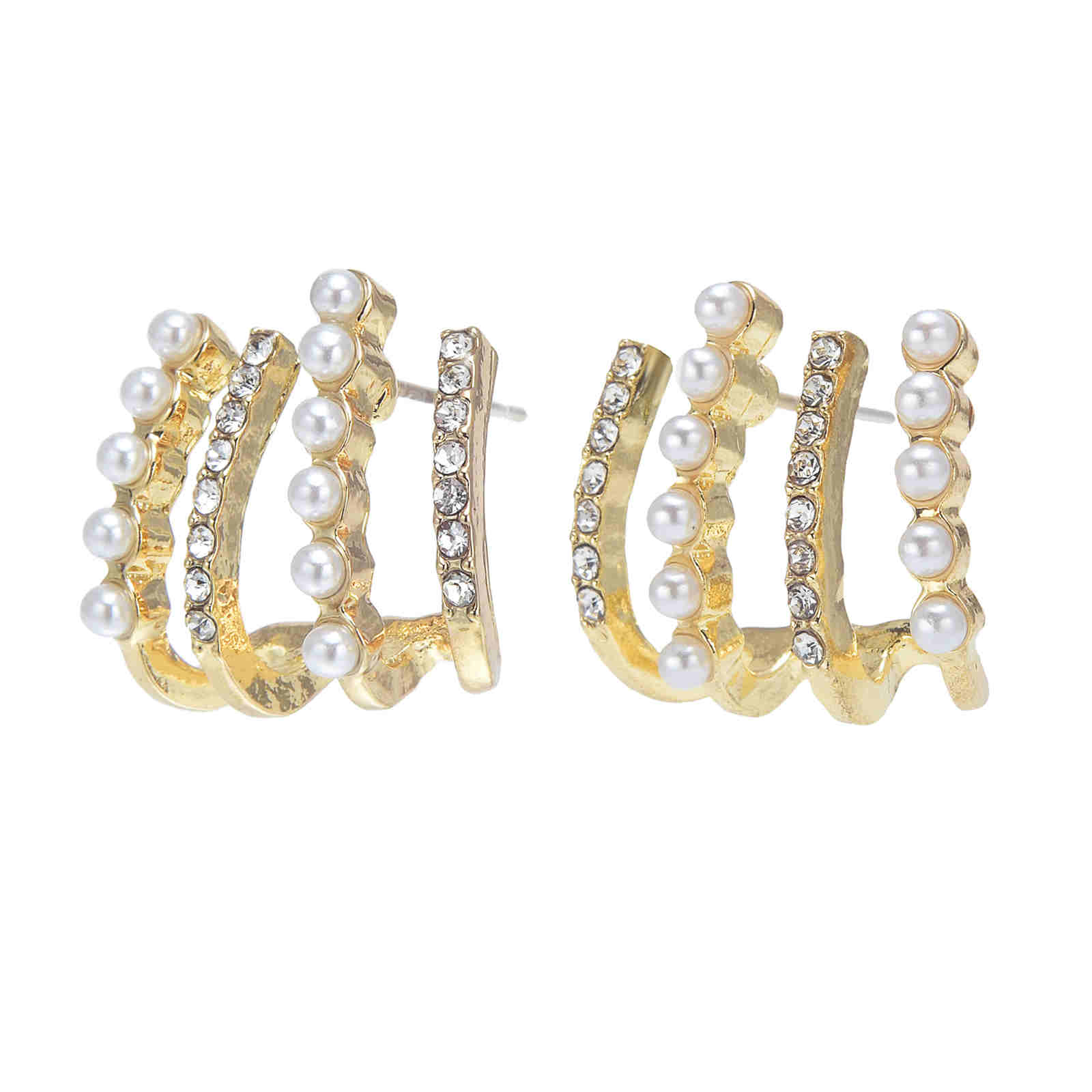 Boucles d'oreilles créoles multi-or | Petites créoles à perles | Boucles d'oreilles créoles à griffes pour femmes