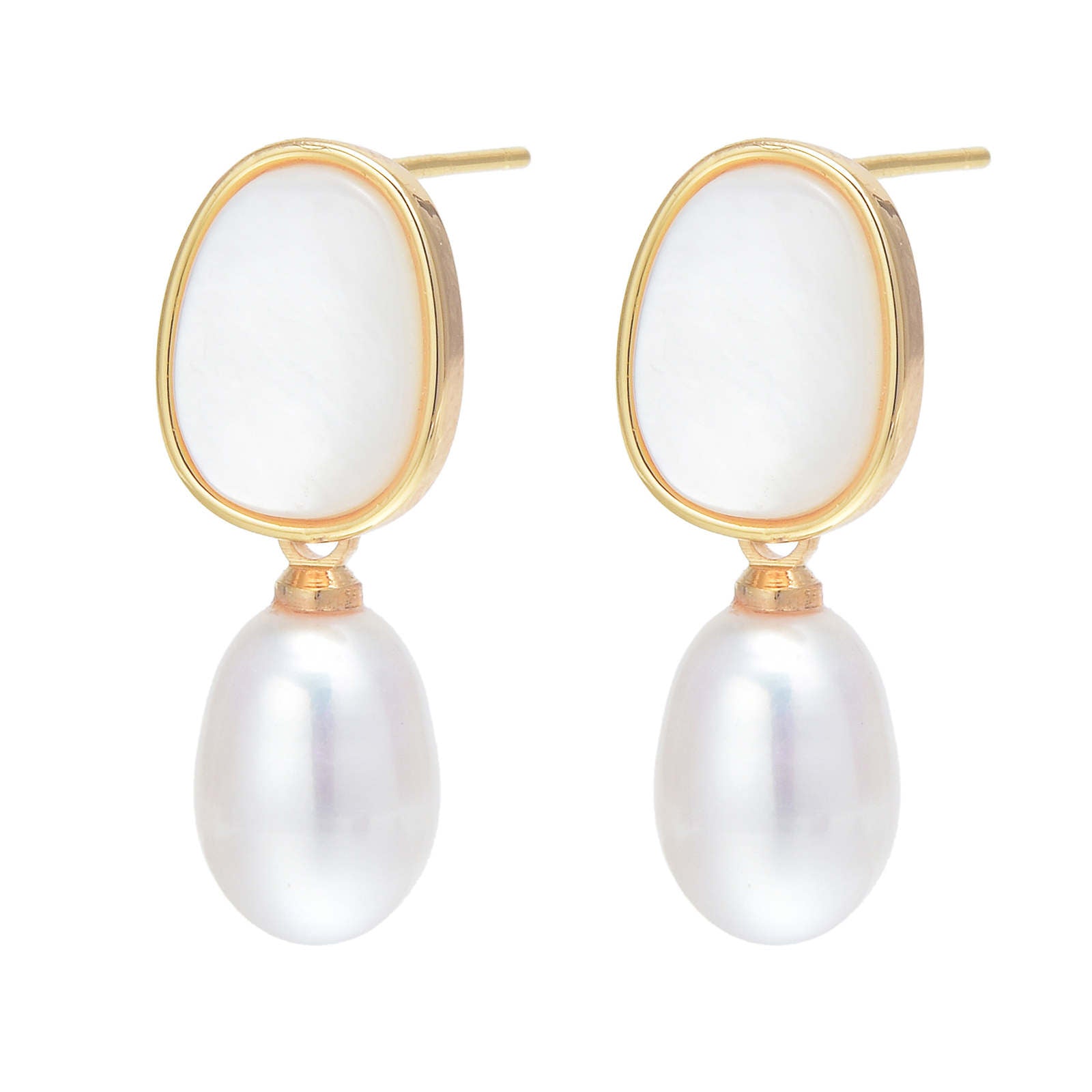 Mother of Pearl Freshwater Pearl Earrings in 14K Gold Over Sterling Silver Pin Vintage Style