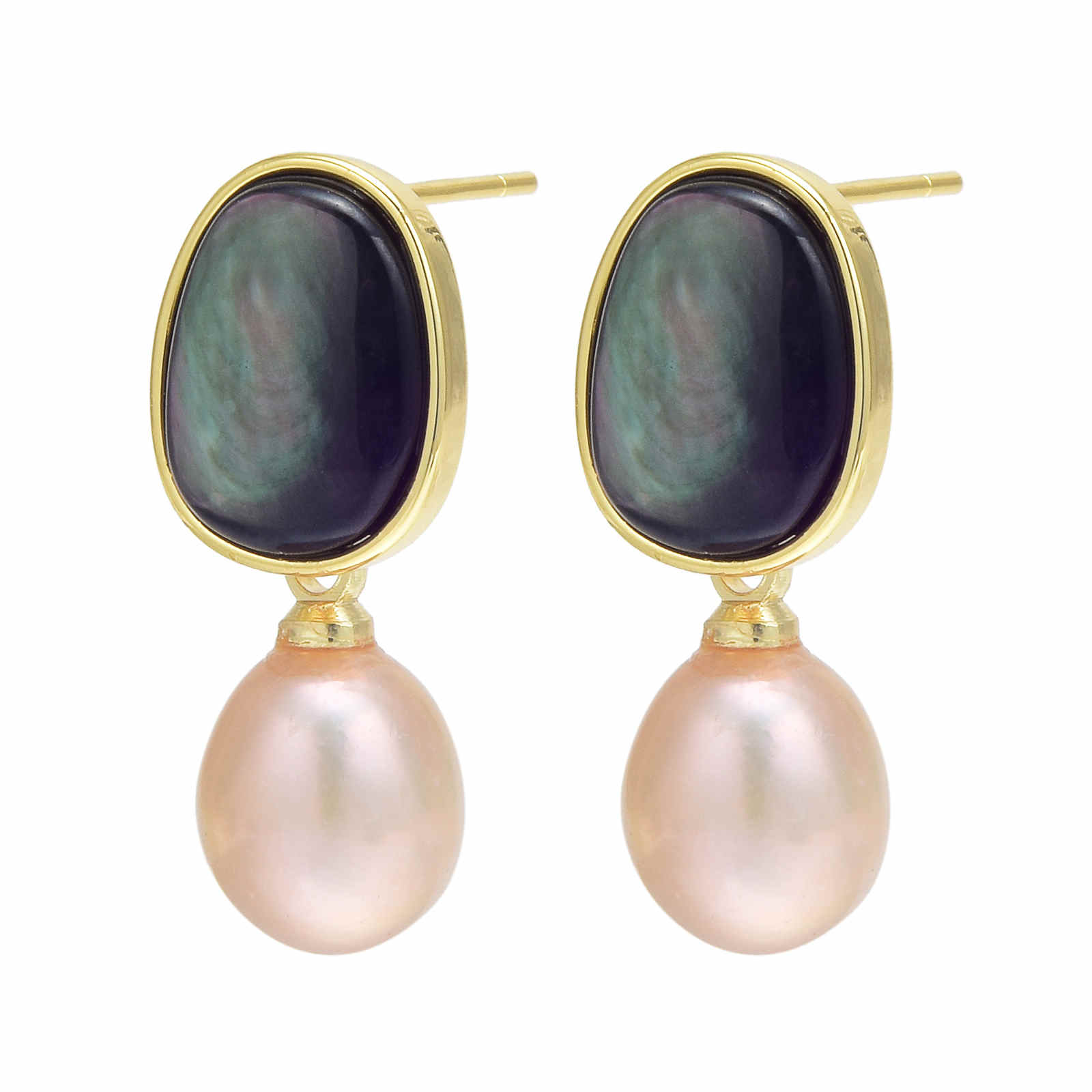 Mother of Pearl Freshwater Pearl Earrings in 14K Gold Over Sterling Silver Pin Vintage Style