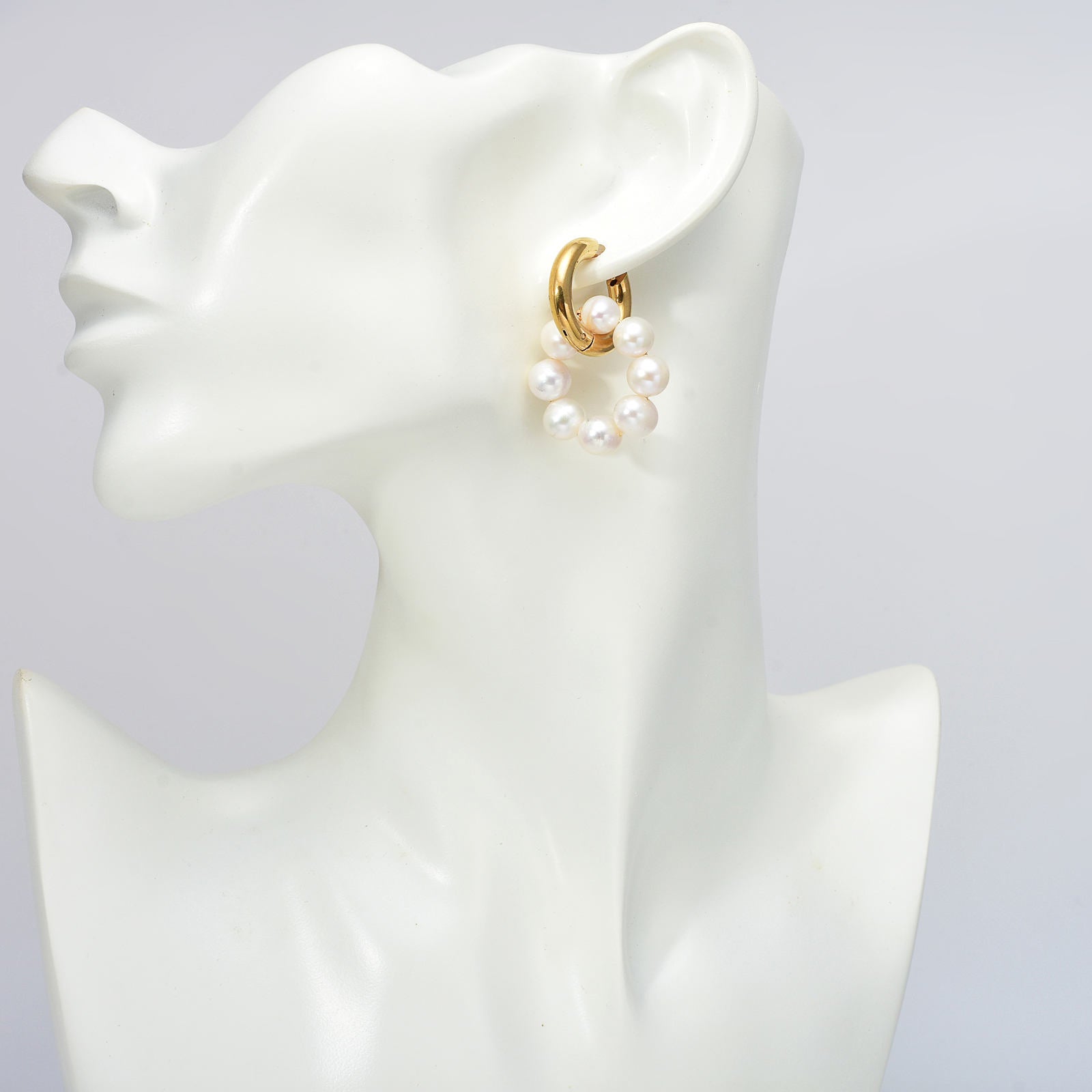 Boucles d'oreilles créoles en perles d'eau douce AAA en or 14 carats sur argent sterling (6-7 mm)