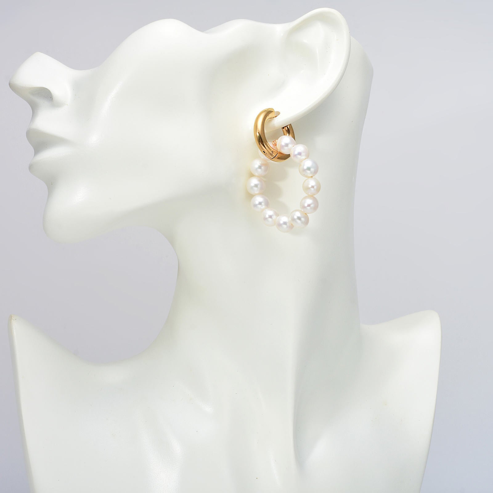 Boucles d'oreilles créoles en perles d'eau douce AAA en or 14 carats sur argent sterling (6-7 mm)