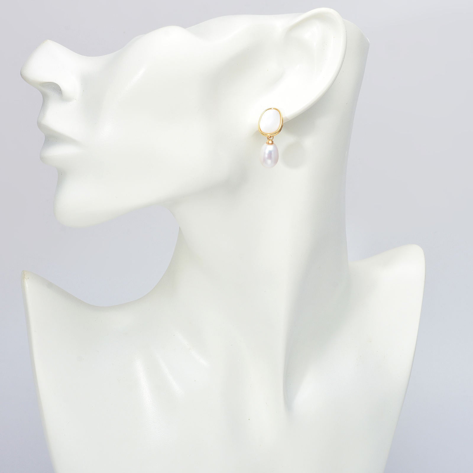 Mother of Pearl Freshwater Pearl Earrings in 14K Gold Over Sterling Silver Pin Vintage Style
